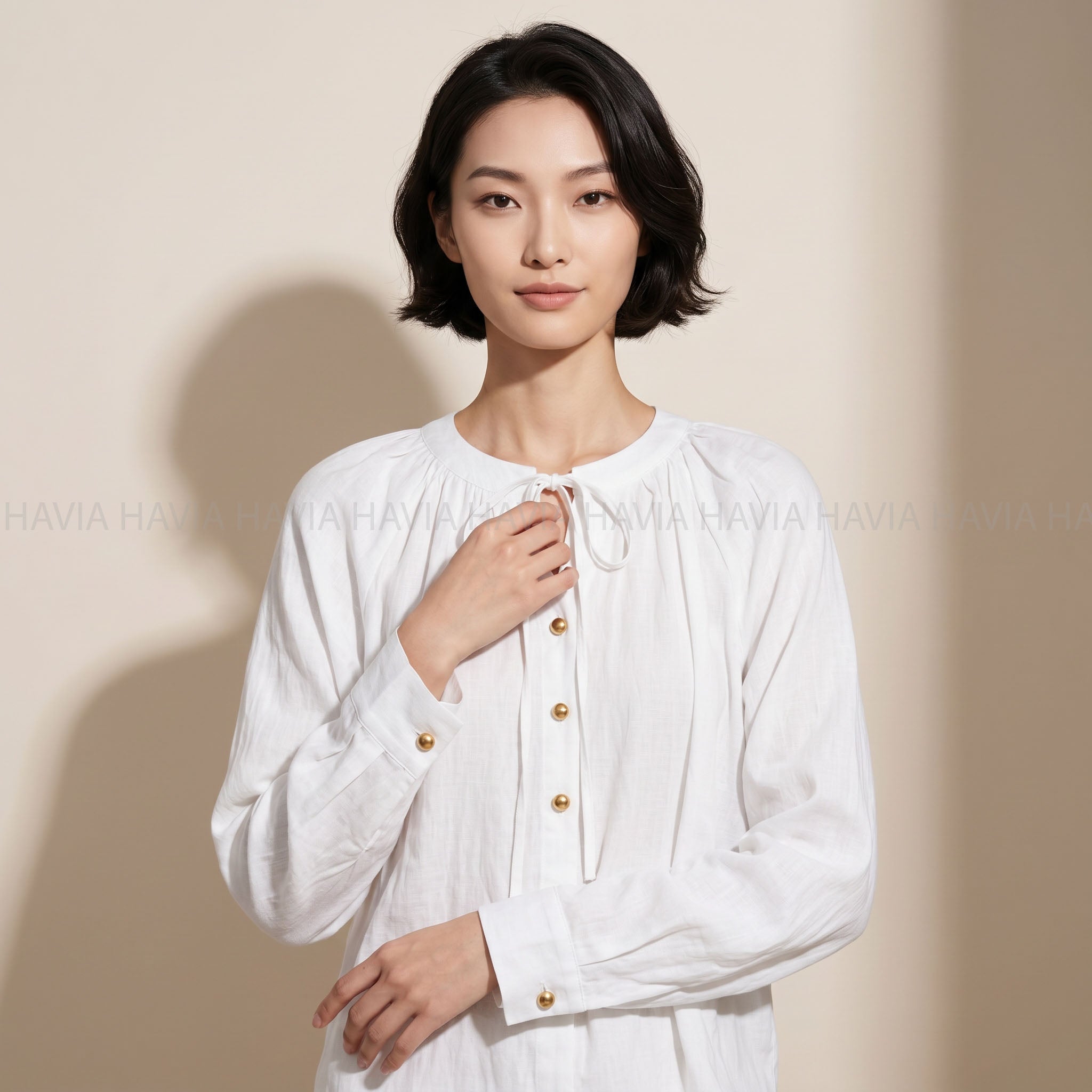 Áo Sơ Mi Tay Dài Cột Nơ AS2889