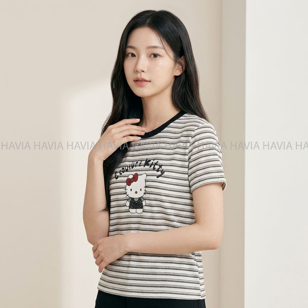 Áo Thun Tay Ngắn Sọc Hello Kitty AT266191