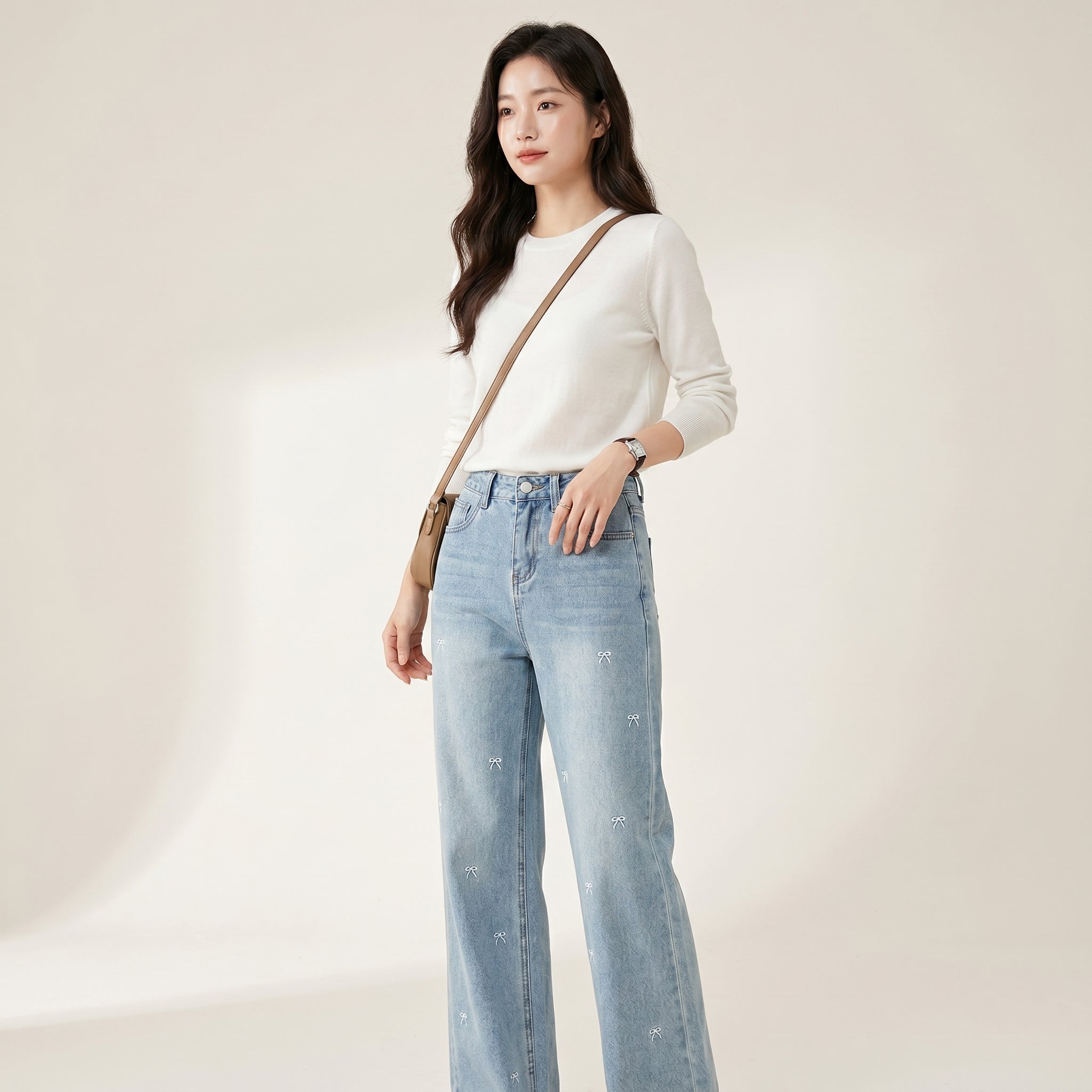 Quần Jean Lụa Thêu Nơ QJ4504 / 102cm