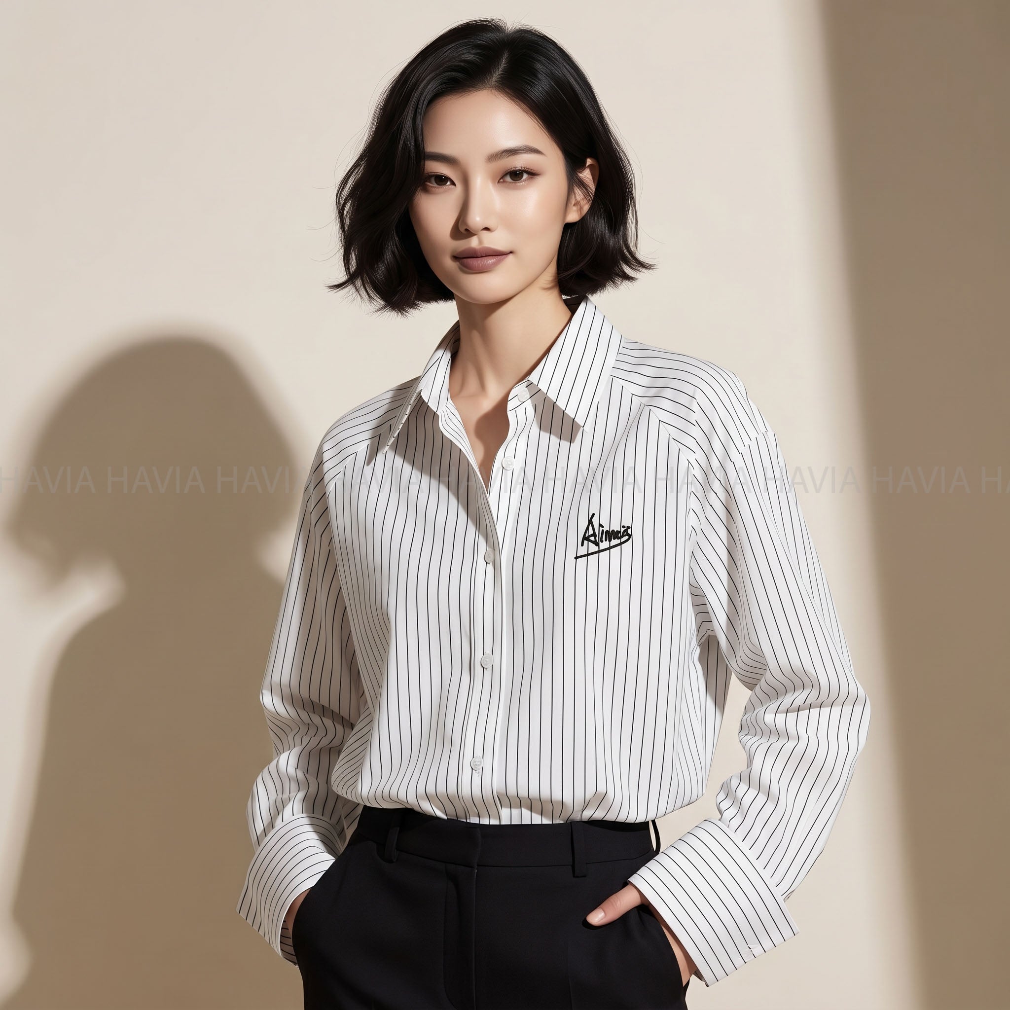 Sơ mi Sọc Thêu Chữ AS5595