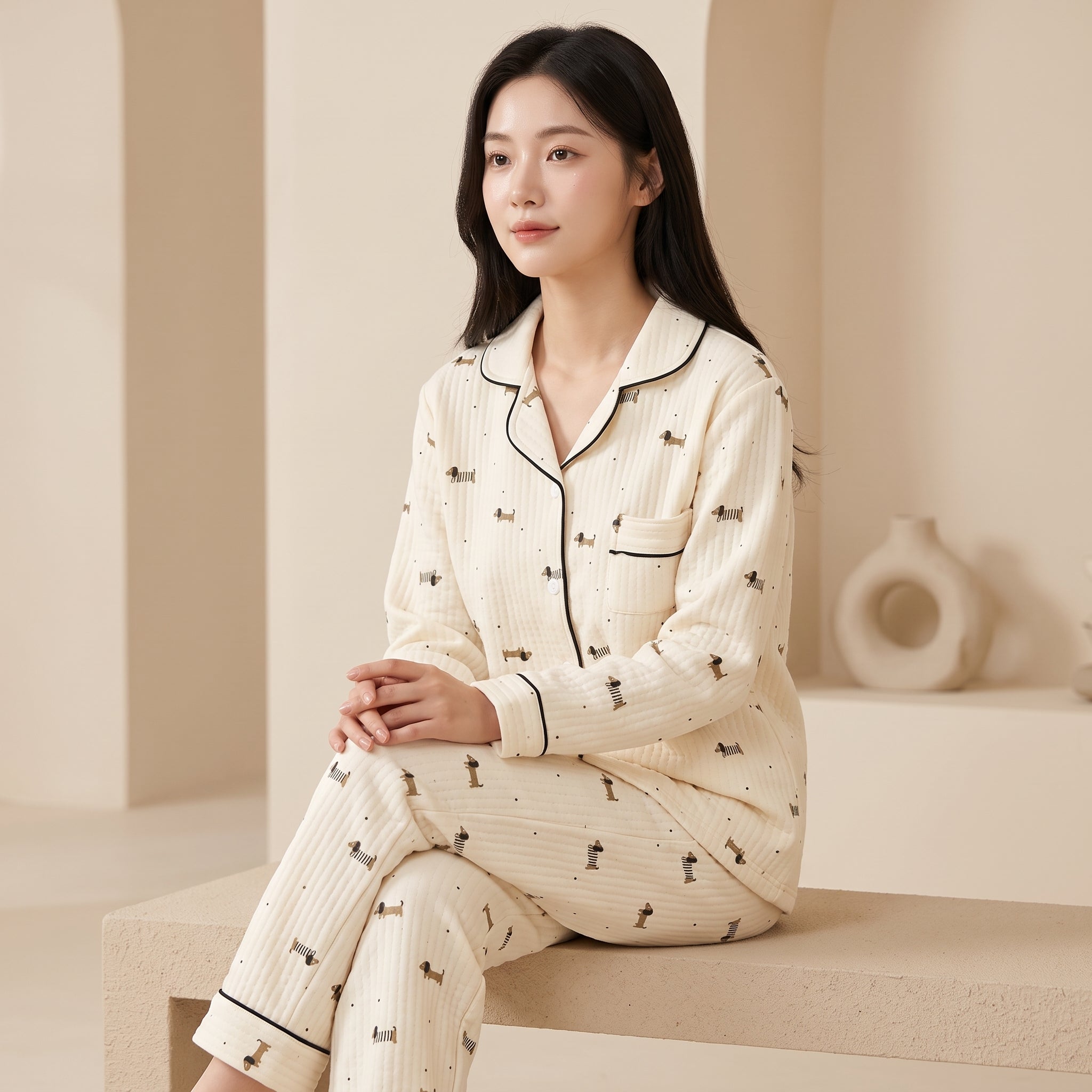 Đồ Ngủ Bông Chấm Bi Đen DN5543