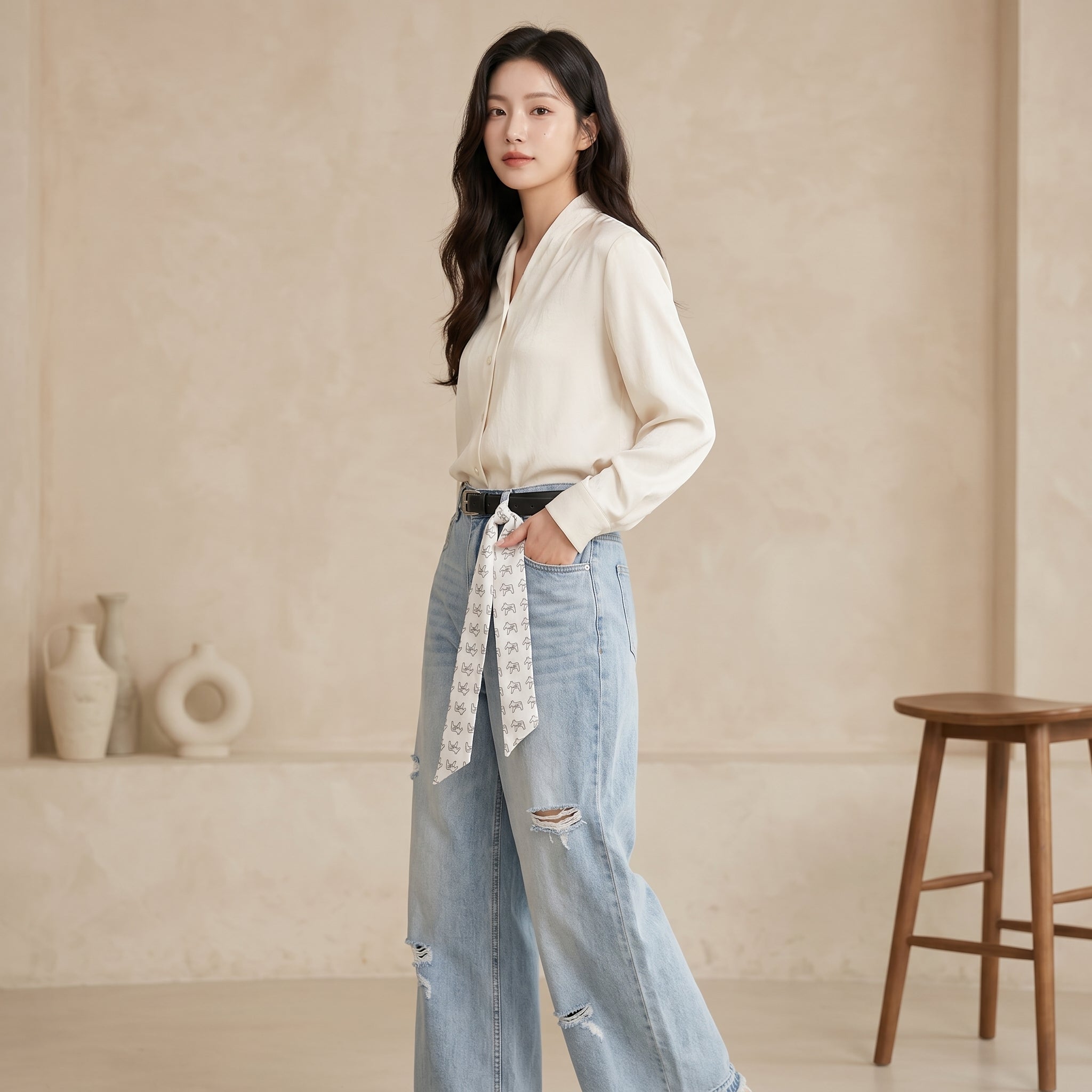Quần Jean Suông Nơ QJ653 / 96cm
