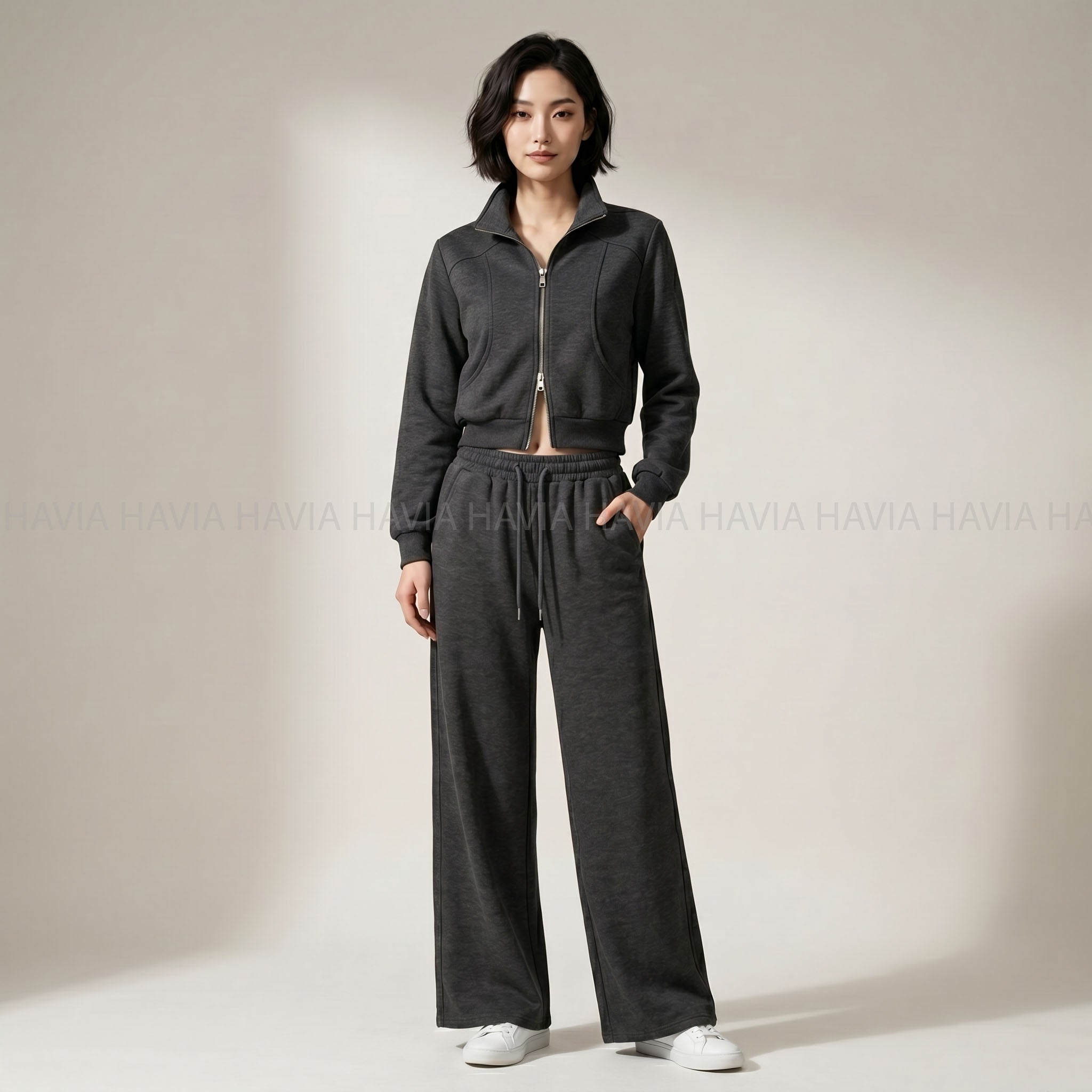 Set Áo Khoác + Quần Suông Lưng Thun Vãi Dạ Có Túi