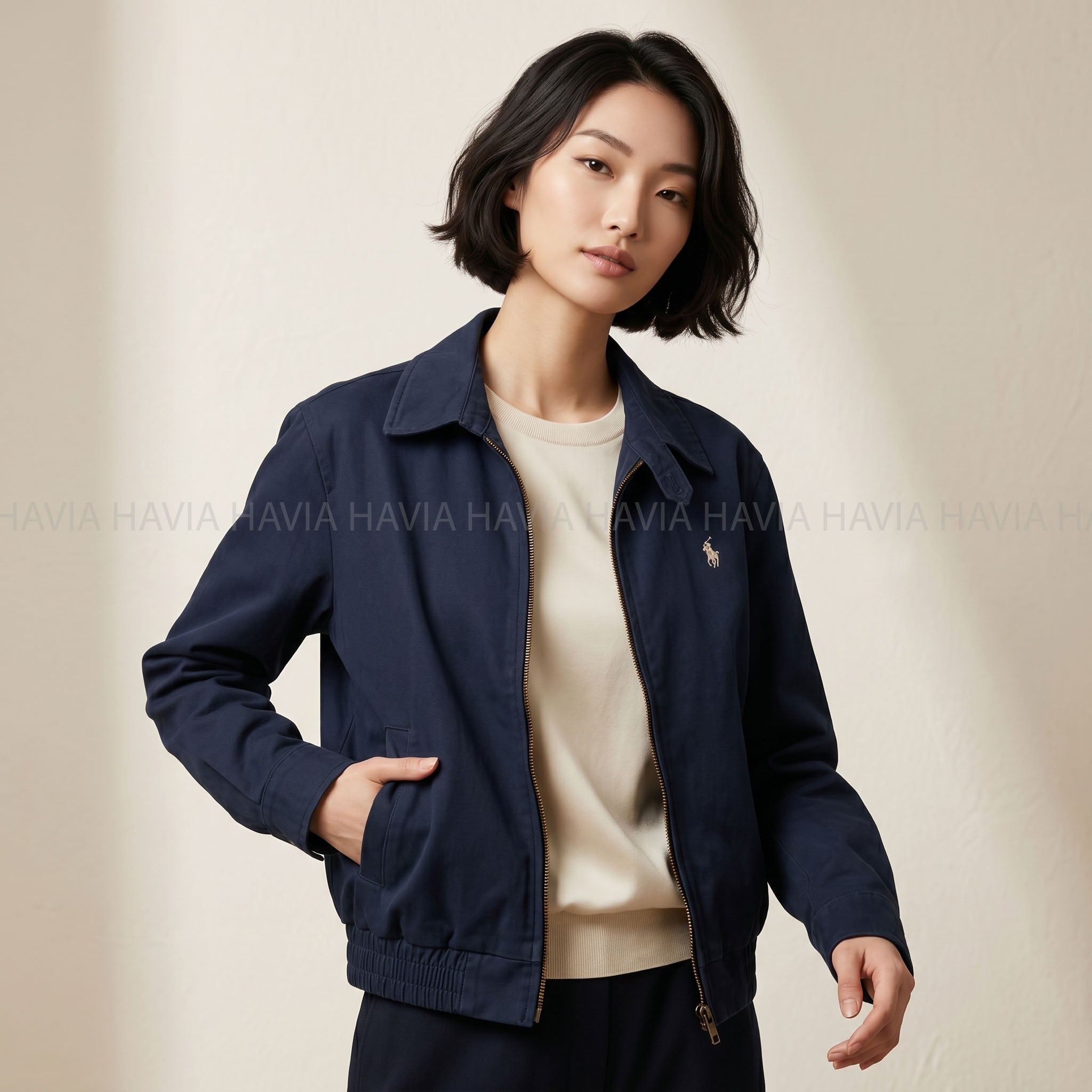 Áo Khoác Jean Xanh Navy Logo Ngựa AK7824